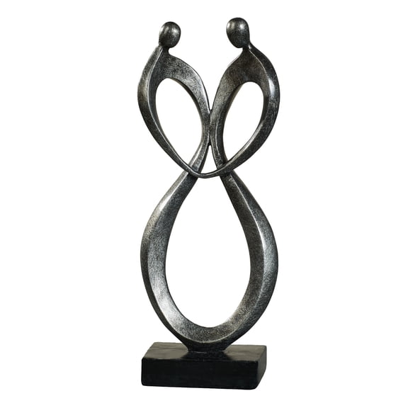 Passionate Dance Abstract Interlocked Couple Table Sculpture in Modern Silver and Black
