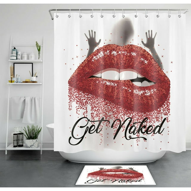 Passionate Red Lips Shower Curtain Set Embrace Romance with a Flirty