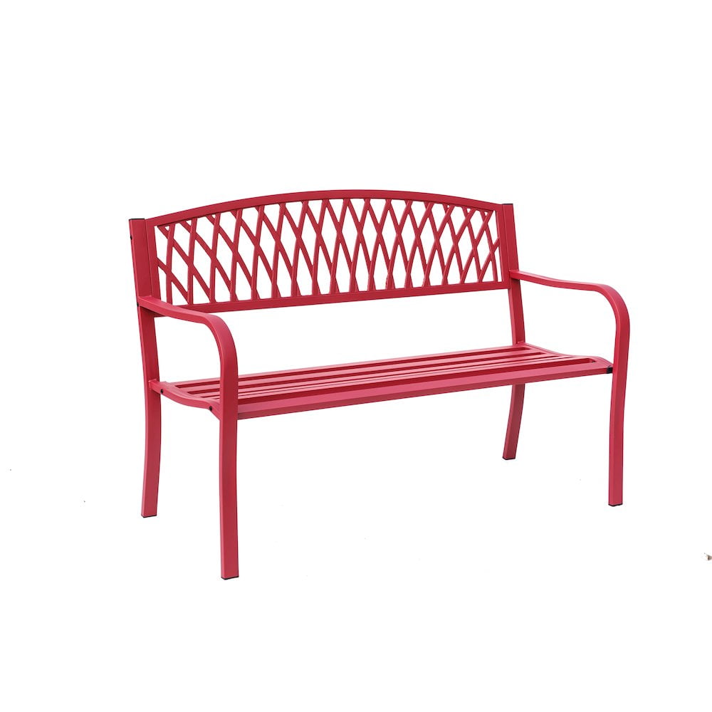 Hi-Line Gift Ltd 78661-C-RD Passionate Red Reverie- Steel and Cast Iron Garden Bench