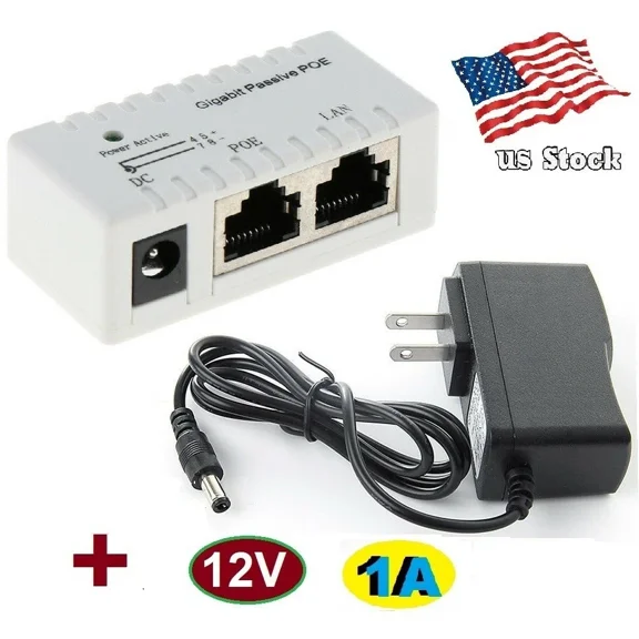 Passive 5-52V (In) 12V-1A (Out) Gigabit Poe Injector Ip Camera, Voip, Network Ap