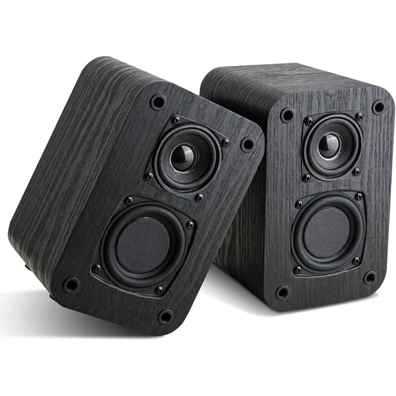 Passive Bookshelf Speakers for Home Theater Surround Sound, Satellite Stereo Speakers with Crisper Sound and Classic Wood Grain for Record Player/Computer/TV, Wall Mountable, One Pair.
