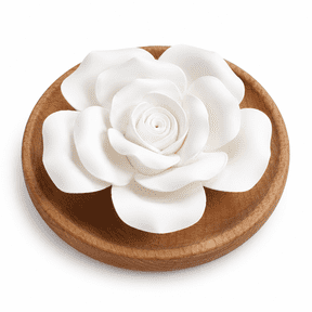 Passive Essential Oil Diffuser, Ceramic Flower Diffuser for Essential Oils, Non Electric Waterless Aromatherapy Diffuser with Wooden Tray for Desk, Office, Bedroom, Bathroom, Home Decor Gift