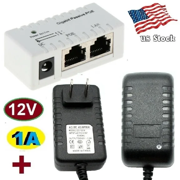 Passive Poe Injector For Ip Camera, Voip, Network Ap 12-48V(In) +12V-1A(Out)