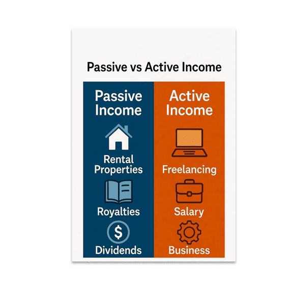 Passive vs Active Income Comparison Chart - Financial Enthusiast - 13x19 Poster Print