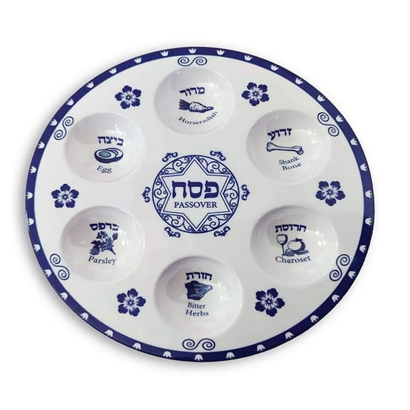 Holy Land Gifts 351521 Passover Blue Flower Seder Plate - 12 in. Melamine - No.45111