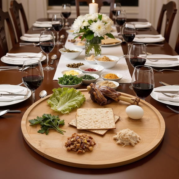 Passover Seder Plate 12.8" Hand Made Bamboo Seder Plates Pesach Dish Recipe Hebrew & English Haggadah Jewish Holiday Party Decor Judaism Traditional Decorations Gift