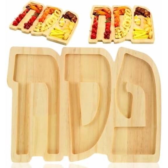 Passover Seder Plate Wooden Pesach Nut Tray Candy Snack Serving Dish Cute Decorative Tableware Tray Funny Charcuterie Board for Passover Table Decor, Jewish Dinner, Party Supplies