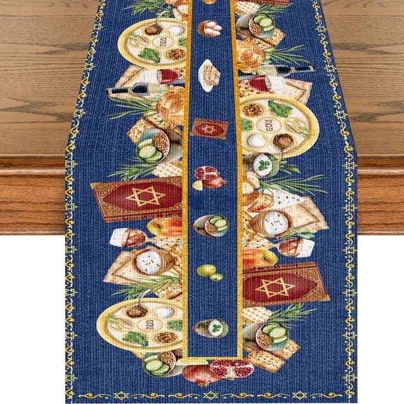 Passover Table Runner Decorations, Passover Tablecloth Birthday Party Decor, Seasonal Kitchen Dining Table Decor for Home Party Decor Indoor Outdoor 72x13 inches