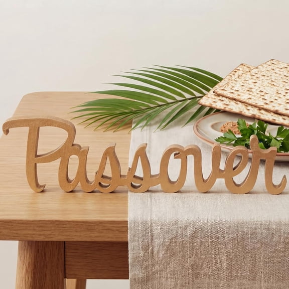 Passover Wooden Sign Decor Freestanding 7.5 Inch Seder Jewish Holiday Party Supplies Feast Days Self-standing Table Centerpiece for Passover Home Office Table Mantle Bookshelf Decor