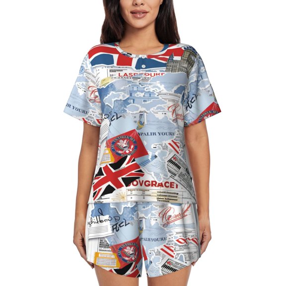 Passport (26) Womens Pajamas Short Set Soft Short Sleeve Sleepwear Button Down Pjs Set with Pockets S XXL Medium