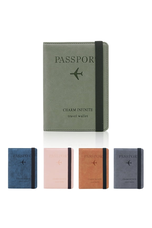 Passport Book Holder Cover Case with Elastic Strap, PU Leather RFID Blocking Document Organizer Protector, Travel Wallet Combo Women, for Credit & ID Cards, Boarding Passes (Green)