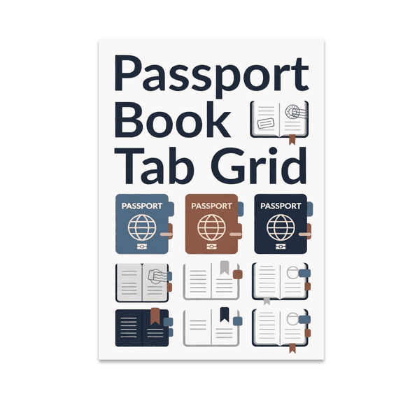 Passport Book Tab Grid Art - Travel Enthusiast - 13x19 Poster Print