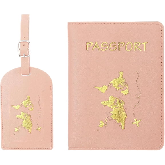 Passport Cover Holder and Initial Luggage Tag Set for Women Teen Girls, Cute Travel Bag Suitcase Identifier