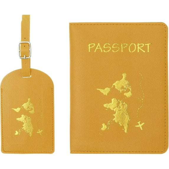 Passport Cover Holder and Initial Luggage Tag Set for Women Teen Girls, Cute Travel Bag Suitcase Identifier