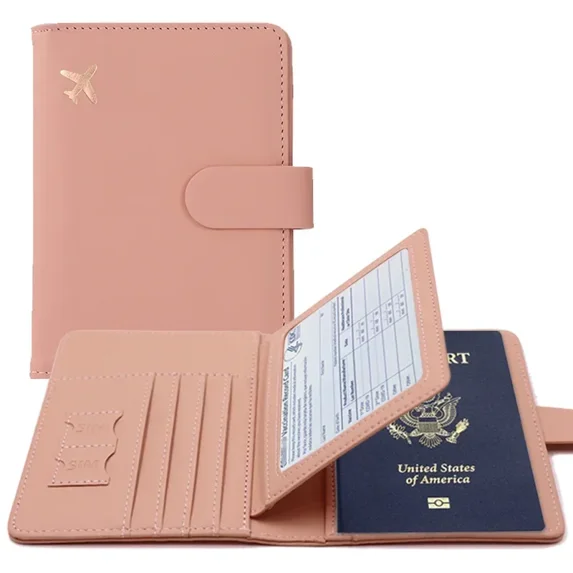 Passport Cover PU Leather Man Women Travel Passport Holder with Credit Card Holder Case Wallet Protector Cover Case (Pink)