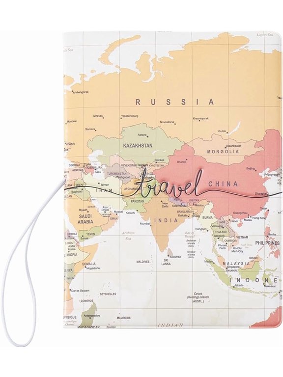 Passport Cover Passport Holder Flight Tickets Case Slim Portable Wallet Travel Thin World Map Waterproof PVC Credit ID Card Slot Passenger Tickets for International Women Men Sandy Brown