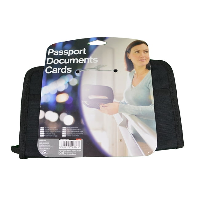 Passport Document Holder Wallet Cards Zippered Travel Black