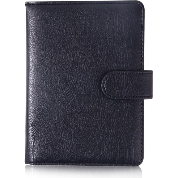 Passport Holder and Card Slot Combo RFID Blocking Leather Family Travel Passport Wallet Travel Accessories for Men Women  Passport Cover Protector (Travel black)