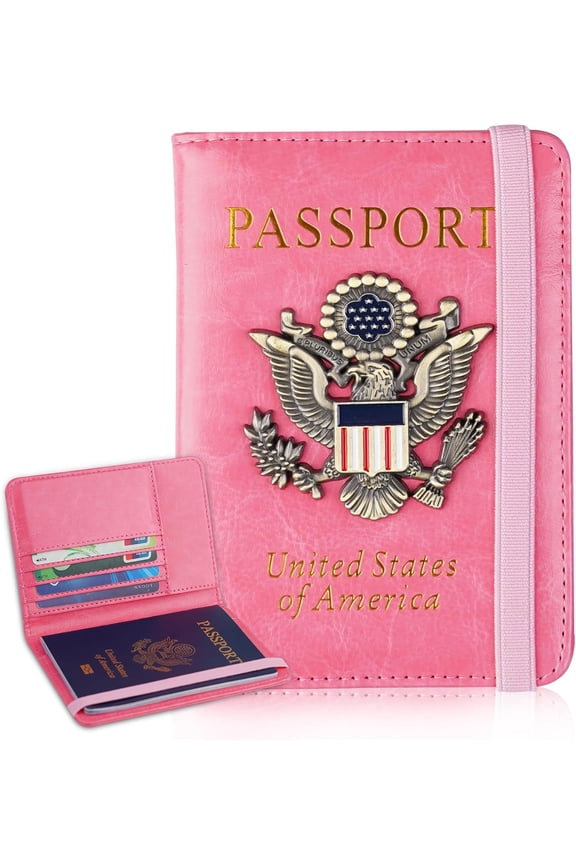 Passport Holder Cover Travel Wallet RFID Blocking Passport Wallets Family Organization Personalized Wallet Case for Men and Women Travel Must Haves (Pink)