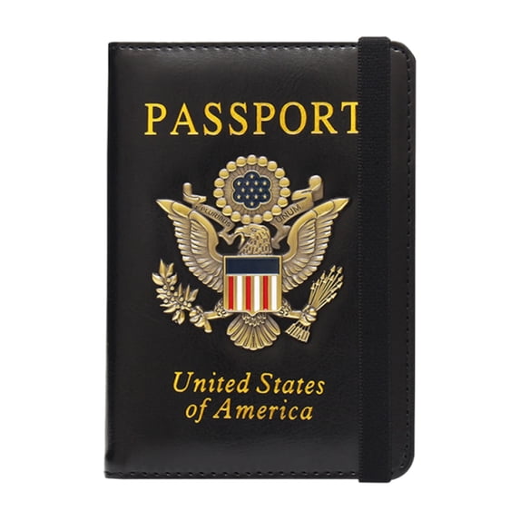 Passport Holder for Travel, RFID Blocking Passport Cover with 3D Metal Badge, PU Leather Passport Wallet for Women Men, Travel Documents Organizer, 5.8" x 2.1", Black