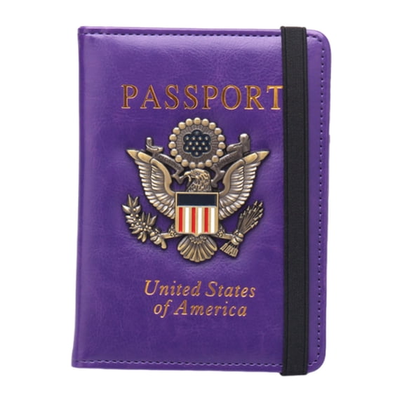Passport Holder for Travel, RFID Blocking Passport Cover with 3D Metal Badge, PU Leather Passport Wallet for Women Men, Travel Documents Organizer, 5.8" x 2.1", Purple