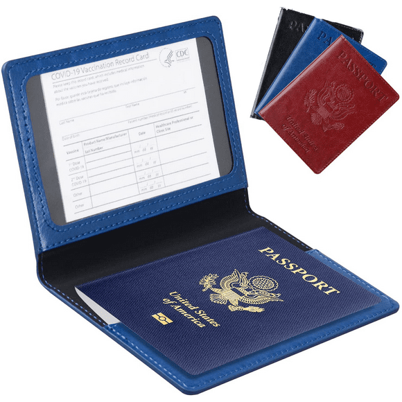 Passport Holder Travel Wallet Blocking Case Cover, Premium PU Leather, Slim ID Card Holder (Blue)