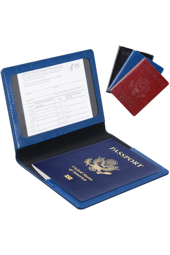 Passport Holder Travel Wallet Blocking Case Cover, Premium PU Leather, Slim ID Card Holder (Blue)