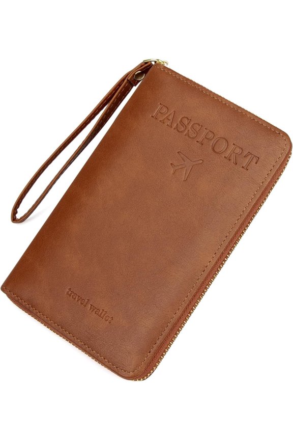 Passport Holder Travel Wallet - RFID Blocking Passport Holder Card Slots, PU Leather Travel Wallet Cover, Organizer for Documents Travel Essentials (Brown)