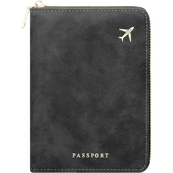 Passport Holder Travel Wallet - RFID Passport Holder, Zip Closure Card Cover, PU Leather Travel Wallet, RFID Blocking Secure Document Organizer Travel Essentials (Black)