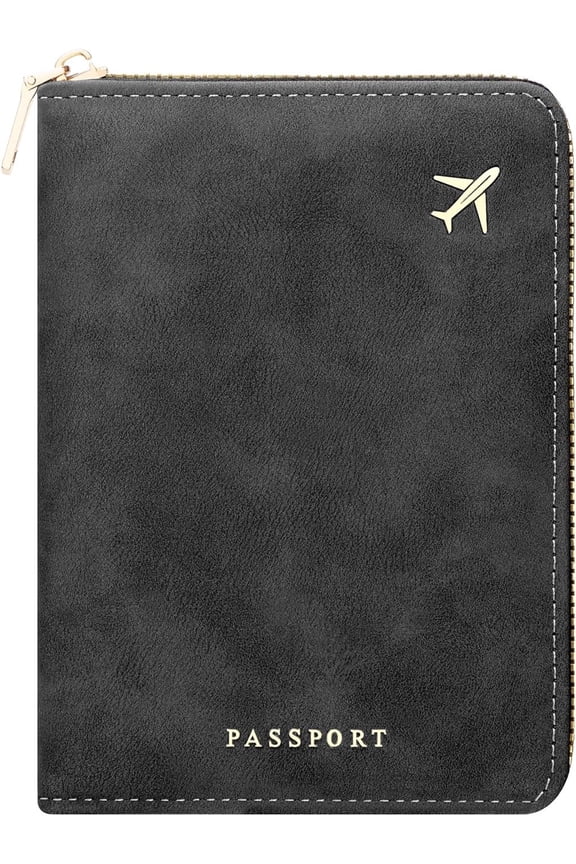 Passport Holder Travel Wallet - RFID Passport Holder, Zip Closure Card Cover, PU Leather Travel Wallet, RFID Blocking Secure Document Organizer Travel Essentials (Black)