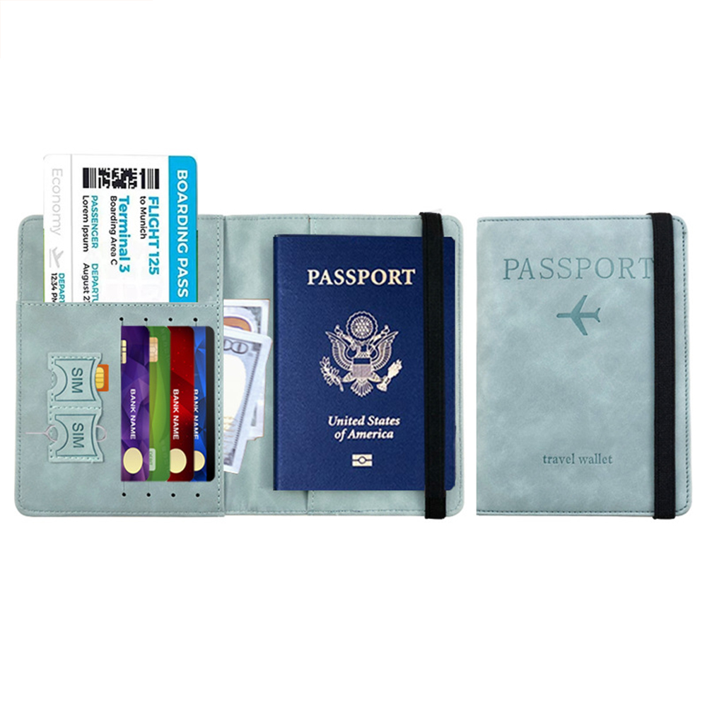 Family Passport Holder Wallet - RFID Blocking Travel Document Organizer Clutch Bag