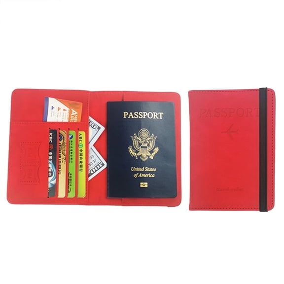 Passport Holder Wallet for Travel, RFID Blocking Leather, Red