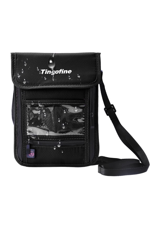 Passport Holder Waterproof RFID Blocking Nylon Neck Pouch with Vaccine Card Slot Men Women