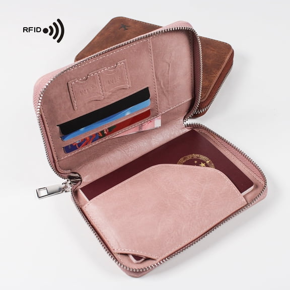 Passport Holder Waterproof Travel Wallet, RFID Blocking PU Leather Passport Cover with Zipper, Slim Travel Organizer Case for Men & Women, Secure Passport Pouch for Travel Essentials