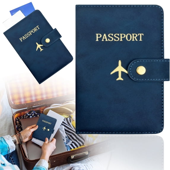 Passport Holder for Men RFID Passport Wallet Passport Book Travel Organizer Multiple Card Slots Business Travel Document Holder Navy Blue