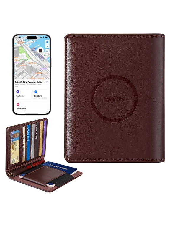 Smart Passport Holder with Tracker, RFID Blocking PU Leather Passport Cover and Vaccine Card Holder for Women & Men, Anti-Theft ID, Card & Boarding Pass Holder