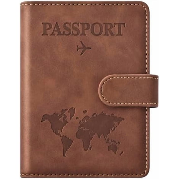 RFID Blocking Magnetic Clasp Passport Holder, Brown