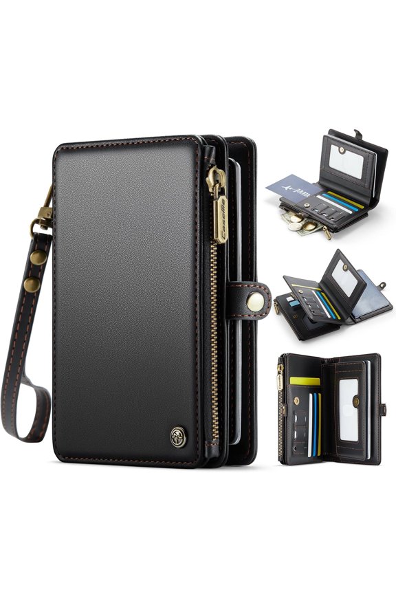 Passport Holder for Travel, Passport Case Wallet With Strap Wristlet and Zipper Wallet for Men Women Gold