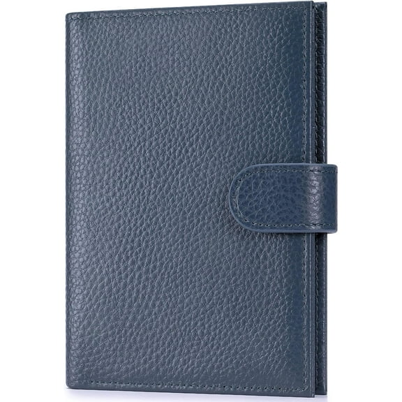 Passport Holder for Travel Women RFID Blocking Genuine Leather Passport Wallet with Zipper Coins Pocket, Card Slots, Navy Blue