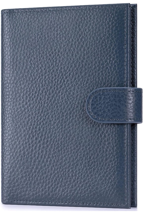 Passport Holder for Travel Women RFID Blocking Genuine Leather Passport Wallet with Zipper Coins Pocket, Card Slots, Navy Blue