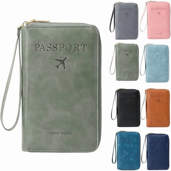 Passport Holder for Wallet, Blocking Document Organizer Clutch Bag, Credit Cards Case Cover Travel Wallet (Pink)