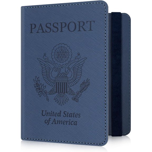 Passport Holder for Women and Men, PU Leather Travel Passport Wallet RFID Blocking Passport Cover Travel Documents Organizer (JD-Blue)