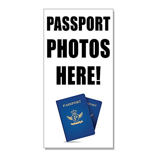 Passport Photos Here Decal Sticker Store Sign 4.5 X 12 Inches