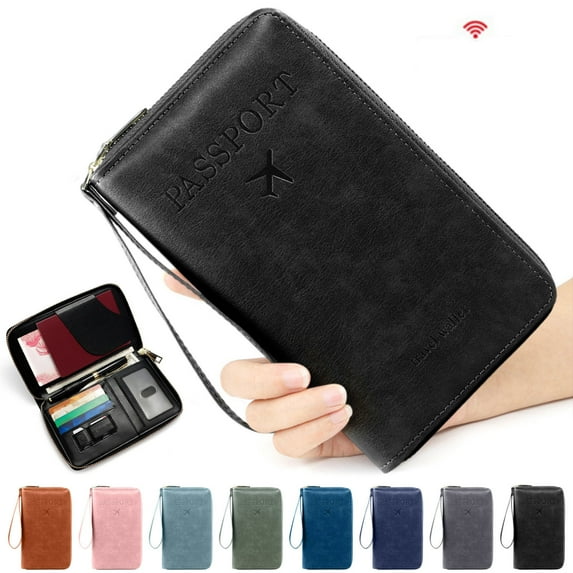 Passport Travel Wallet Organizer for Men Women | RFID Blocking Leather Case | Multi-Compartment Holder for Passports, Cards, Tickets, Cash | Durable Waterproof Zipper | 19x11x2.5cm