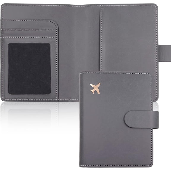 Passport Wallet, Gray, Unisex, Faux Leather, , Slim, Lightweight, RFID Blocking, 2-in-1 Design, with Document Slots, Credit Card Slots, SIM Card Slots