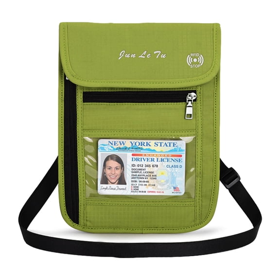 Passport Wallet Nylon Waterproof for Women Men Holder with RFID Blocking for Secure Travels - Green