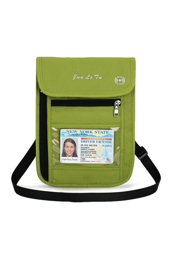 Passport Wallet Nylon Waterproof for Women Men Holder with RFID Blocking for Secure Travels - Green