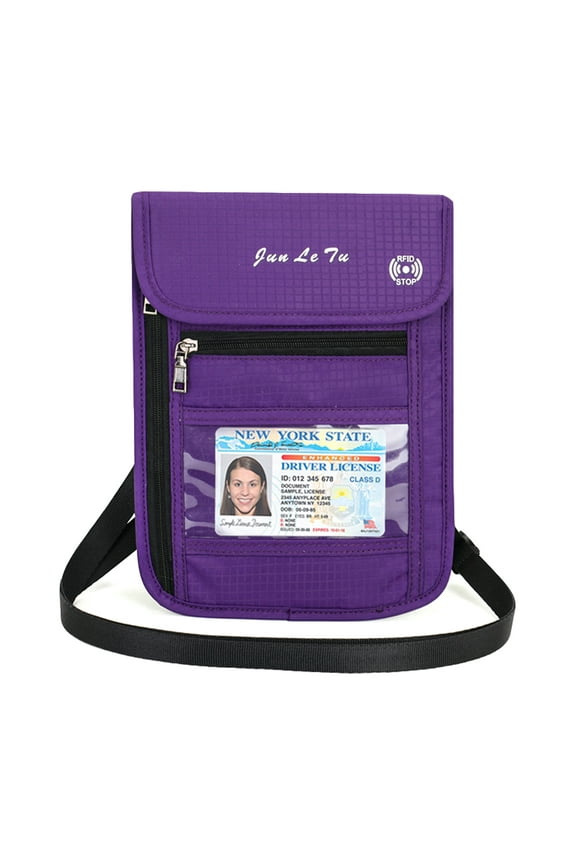 Passport Wallet Nylon Waterproof for Women Men Holder with RFID Blocking for Secure Travels - Purple