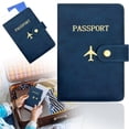 thumbnail image 1 of Passport Wallets Travel Holder Set, Document Organizer Passport Wallet and Luggage Tag Combo, Synthetic Leather Travel Accessory Set, Couples Trip & StudantDocuments Storage Dark Blue, 1 of 9