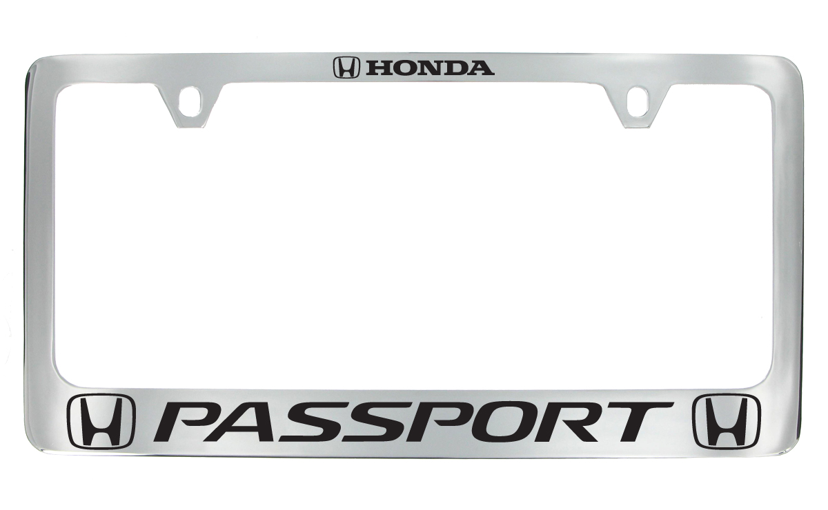 Passport wordmark with Honda logos chrome plated zinc metal license plate frame